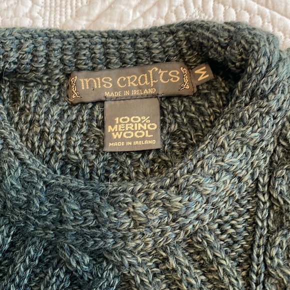 Inis Craft 100% Merino Wool Crew Neck Tunic Sweater in Dark Green Size M - Picture 7 of 9